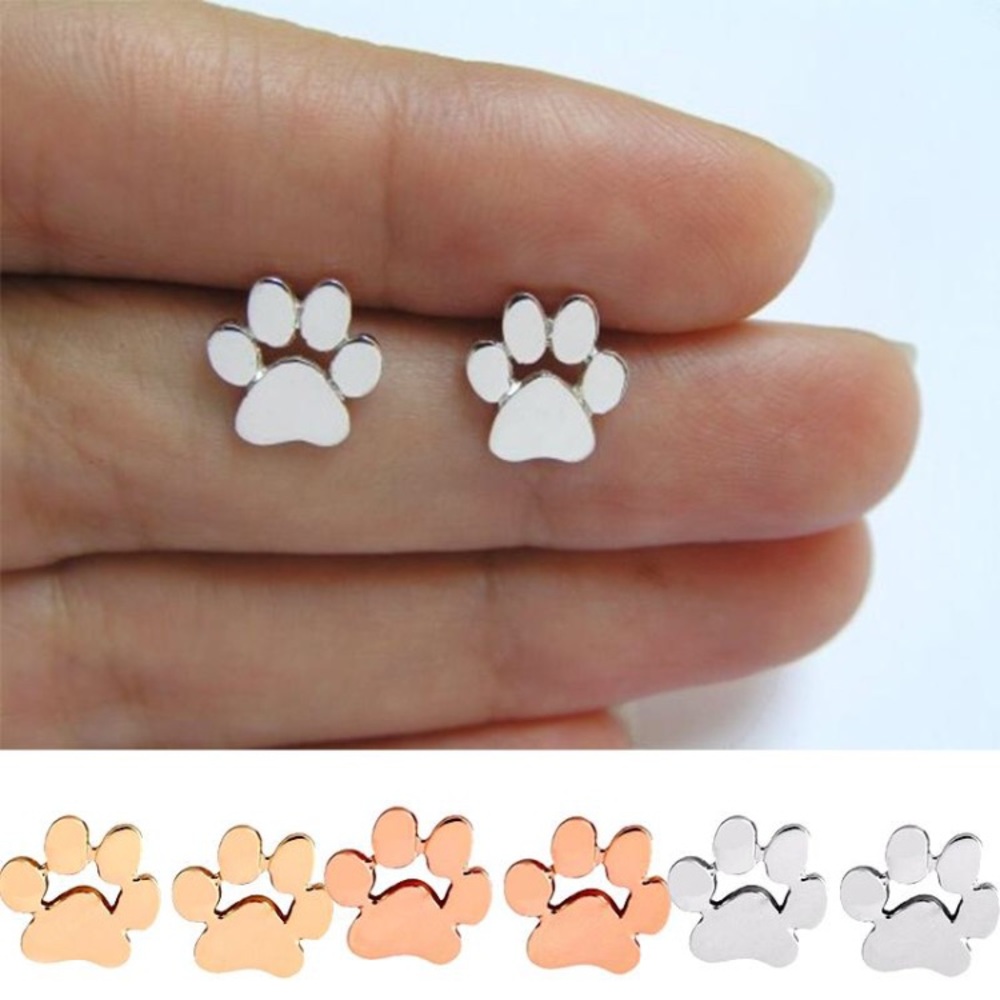 🐾 Sweet paw stud metallic earrings available in gold rose gold or silver - Picture 2 of 7